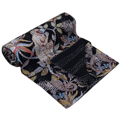 Black Quilt Kantha Blanket Indian Handmade Bedsheets