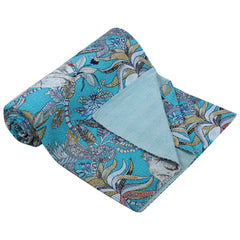 Beautiful Turquoise color Monkey print kantha Quilt Throw
