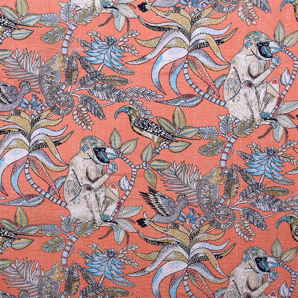 Vintage Orange Kantha Fabric Quilt King Size