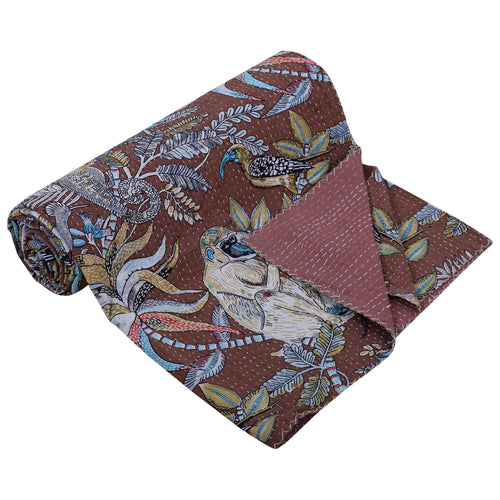 Brown Monkey Print Fabric Quilt Throw Bohemian