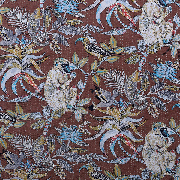 Brown Monkey Print Fabric Quilt Throw Bohemian