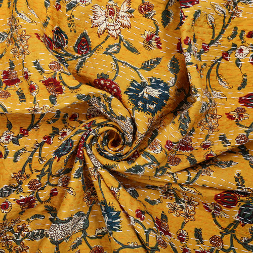 Yellow Floral Vintage Fabric Quilt Throw Bedsheet