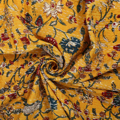 Yellow Floral Vintage Fabric Quilt Throw Bedsheet