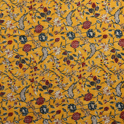 Yellow Floral Vintage Fabric Quilt Throw Bedsheet