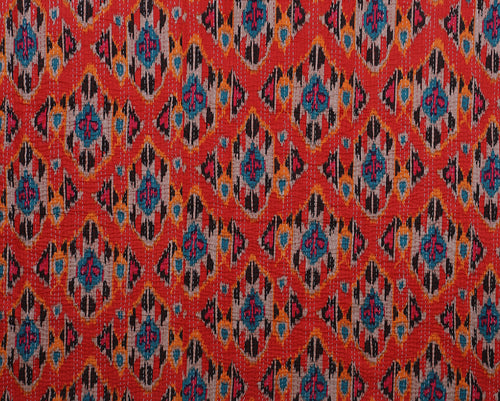Red Ekat Print Kantha Vintage Boho Throw Blanket