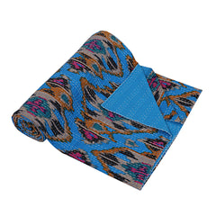 Ikat Print Blue Pure Cotton Quilt Bedspread
