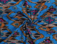 Ikat Print Blue Pure Cotton Quilt Bedspread