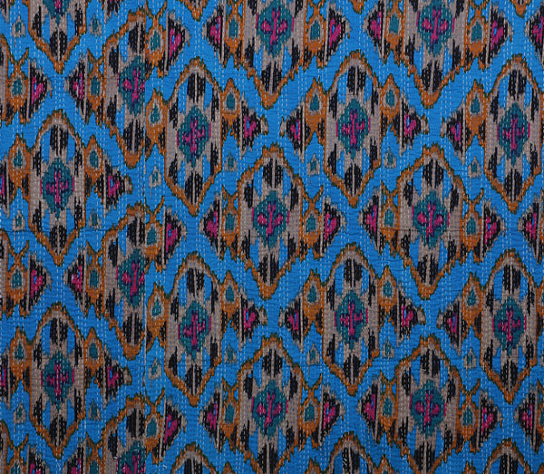 Ikat Print Blue Pure Cotton Quilt Bedspread
