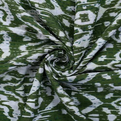 100% Cotton Kantha Green Quilt Ikat Print