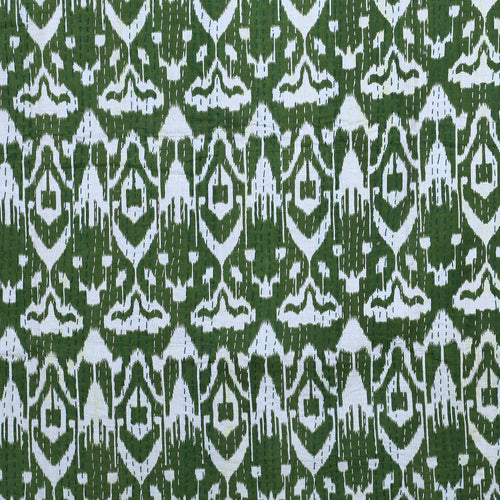 100% Cotton Kantha Green Quilt Ikat Print