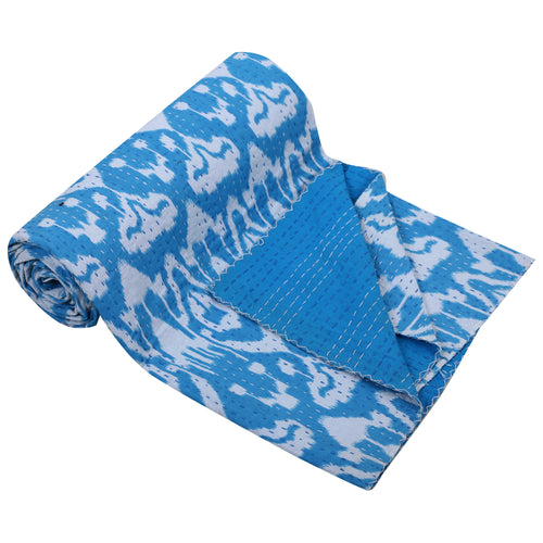 Sky Blue Cotton Quilt Vintage Bedding