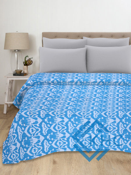 Sky Blue Cotton Quilt Vintage Bedding
