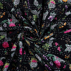 Indian Handmade Kantha Floral Black Quilt