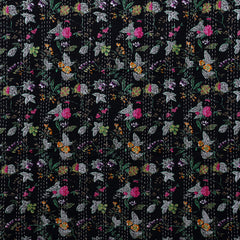 Black Floral Paradise Kantha Bedding Throw Quilt