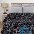 Black Floral Paradise Kantha Bedding Throw Quilt