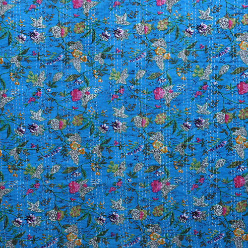 Blue Handmade Cotton Floral Quilt King Size