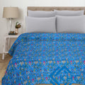 Kantha Cotton Quilt Turquoise Paradise Floral Bedcover