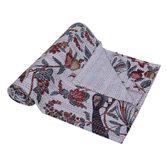 Bohemian Vintage White Bird Quilt Kantha Handmade Quilt
