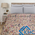 Vintage Kantha Mukut Floral Beige Handmade Quilt