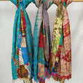 Set Of 5 Multicolor Vintage Patchwork Kantha Silk Scarves