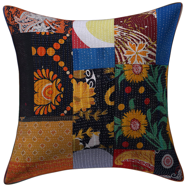 Vintage Kantha Pillow Covers 18x18 inches, Handmade Patchwork Cushion Cover, Indian Sari Pillow Case, Boho Throw Pillow, Colorful Home Decor