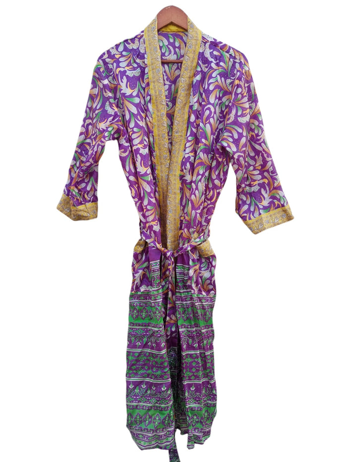 Mix Assorted Indian Vintage Recycled Silk Saree Kimono Long Robe 5 Pcs