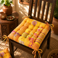 Vintage Kantha handmade Yellow Patchwork chair pad Cushion Pad 15x15 Inch 1 Pcs