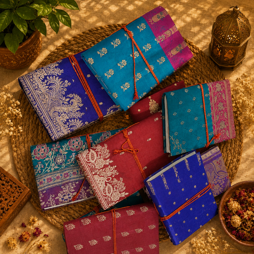 Handmade Indian Silk Brocade Journal, Vintage Sari Fabric Notebook 5 Pcs, Traditional Recycled Textile Diary, Boho Writing Journal, Unique Gift