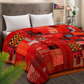 Red Silk Patchwork Quilt - Hand-Stitched, Opulent Home Decor