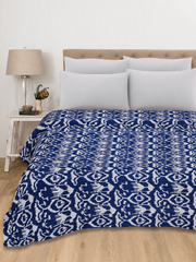 Blue Handmade Cotton Quilt Ikat Print Bedsheet