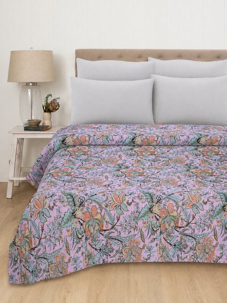 Handmade Kantha Floral Cotton Indian Quilt