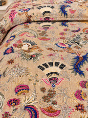 Vintage Kantha Mukut Floral Beige Handmade Quilt