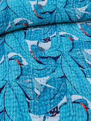 Blue Floral Vintage Print Handmade Bohemian Quilt