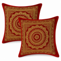 5 Pcs Mandala Ethnic Brocade Maroon And Gold Pillow Covers 16x16 Inch