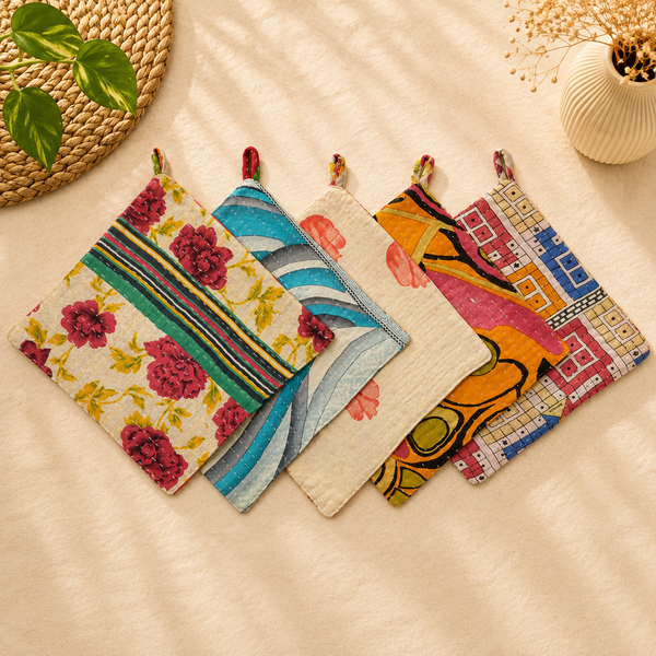 Handmade Vintage kantha Cotton Pot Holder Set Of 8