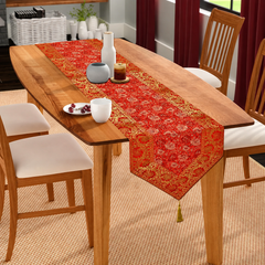 Silk Brocade Table Runner, Luxury Home Decor, Red Table Runner