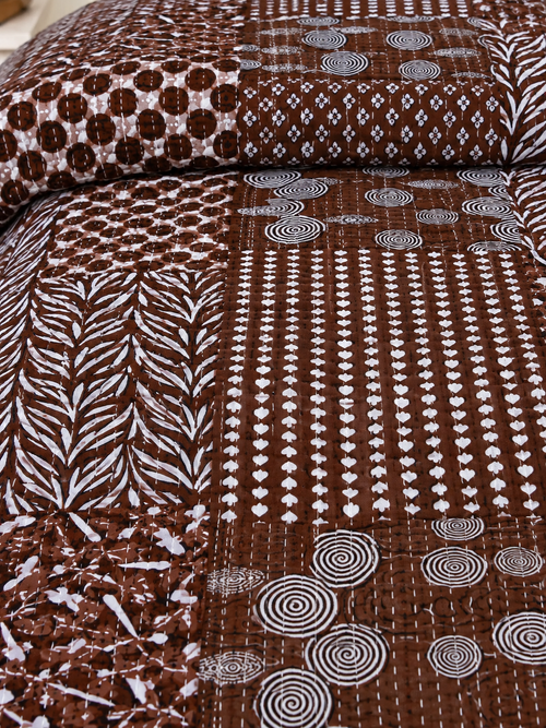 Red Indigo Print Boho Quilt King Queen Size Quilt
