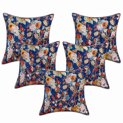 5 Pcs Set Indian Handmade Quilted Blue Cushion Cover 16x16 Inch