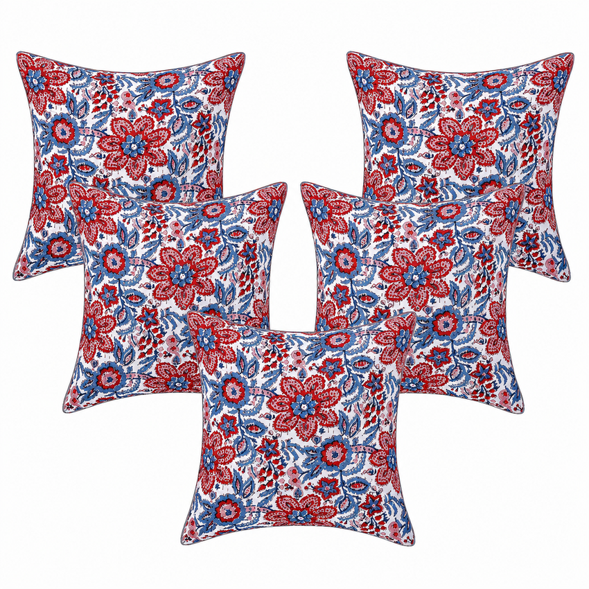 Handmade Kantha Fabric Floral Cushion Cover Set