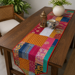 Vintage Kantha Patchwork Table Runner – Handmade Quilted Cotton Dining Table Decor