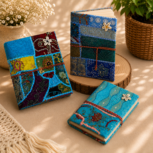 Vintage Sari Patchwork Handmade Journal, Embroidered Fabric Diary, Boho Indian Notebook, Recycled Textile Writing Journal, Unique Gift