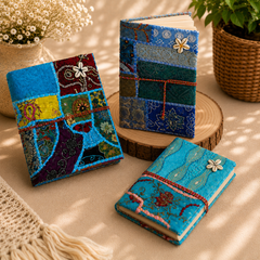 Vintage Sari Patchwork Handmade Journal, Embroidered Fabric Diary, Boho Indian Notebook, Recycled Textile Writing Journal, Unique Gift