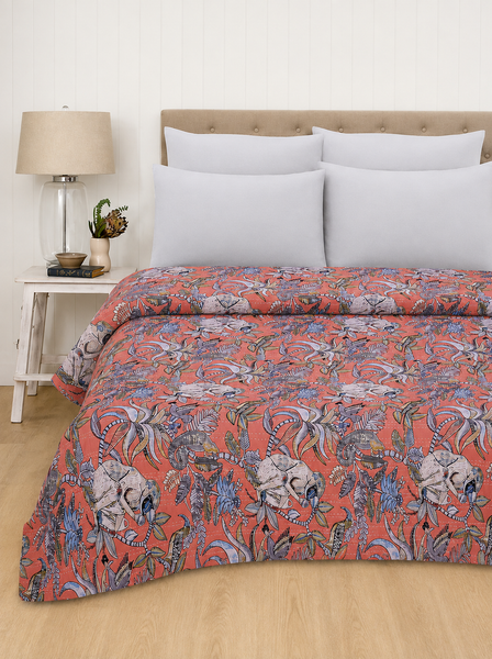 Vintage Orange Kantha Fabric Quilt King Size