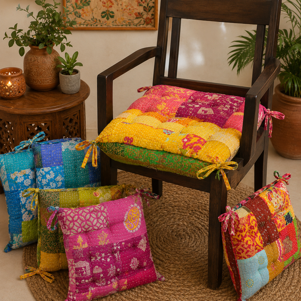 Kantha Handmade Soft Chair Multicolor Chair Cushion Pad