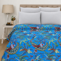 Turquoise Blue Bird Print Handmade Cotton Vintage Quilt
