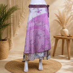 Vintage Floral Wrap Skirt for Women | Pink Boho Maxi Skirt | Handmade Upcycled Sari Skirt | Adjustable Tie Waist Beach Skirt | Festival Summer Clothing