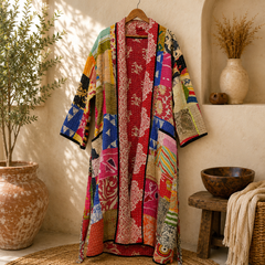 Assorted Vintage Kantha Cotton Patchwork Kimono Long Robe