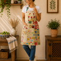 Vintage Kantha Patchwork Apron 1 Pc, Handmade Cotton Cooking Apron, Boho Indian Kitchen Apron, Recycled Sari Adjustable Apron with Pocket