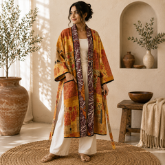Patchwork Bath Robe | Vintage Kantha Cotton Kimono | Cotton Robe | Night Wear Suit | Long Cotton Robe (13 Colour Option Available)