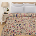 Vintage Kantha Mukut Floral Beige Handmade Quilt